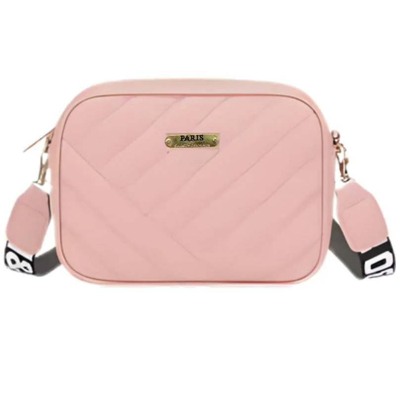Pink Quilted Crossbody Bag for Women | PU Leather Shoulder Bag with Wide Strap
