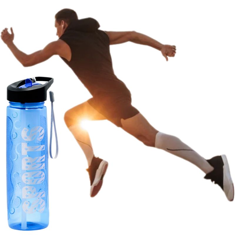 Blue Stylish Water Sport Bottle 1000ml with Straw