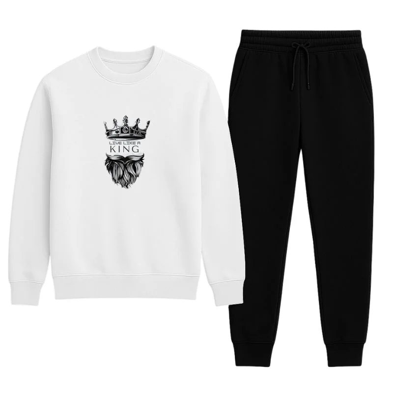 KING Printed White Tracksuit Sweatshirt & Trouser