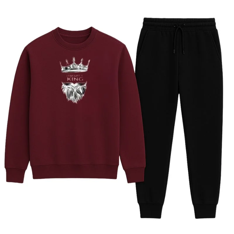 KING Printed Maroon Tracksuit Sweatshirt & Trouser