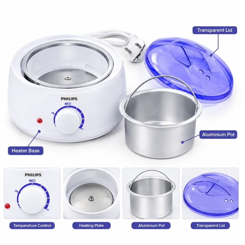 Philips professional Wax Melting Machine for Hair Removal |  Model FJF508-1 | Electric Wax Warmer with 2 Aluminum Pots | Adjustable Temperature Control up to 80°C | 100W