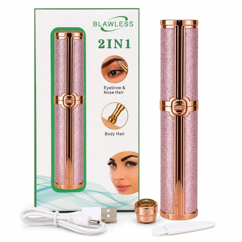 2-in-1 Flawless Facial Hair Remover & Eyebrow Trimmer | USB Rechargeable, Painless & Portable | Pink  Color thumbnail 2
