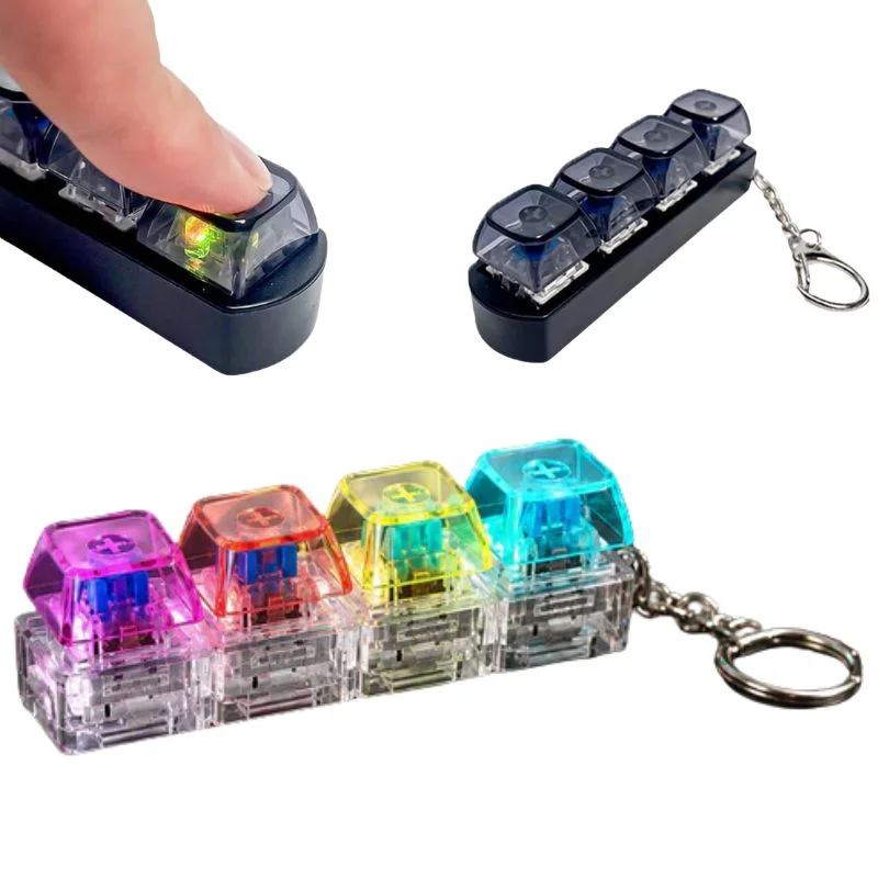 4-Key Mechanical Keyboard Clicker Keychain | Portable Mechanical Switch Fidget Toy | Stress Relief Finger Clicker | Tactile Keyboard Keychain with light  | Random Color
