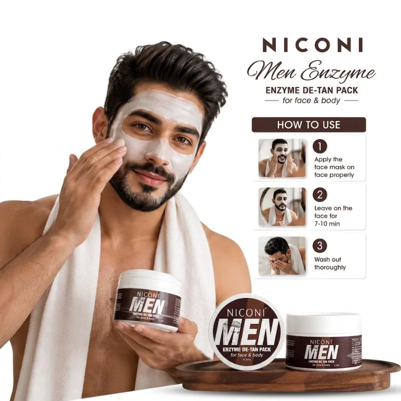 NICONI Men Enzyme De-Tan Pack for Face & Body | Deep Cleansing & Tan Removal Cream | Brightening & Hydrating Formula | For All Skin Types | 300g thumbnail 6