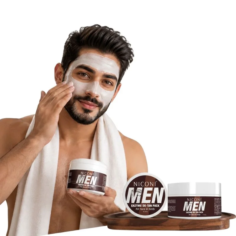NICONI Men Enzyme De-Tan Pack for Face & Body | Deep Cleansing & Tan Removal Cream | Brightening & Hydrating Formula | For All Skin Types | 300g thumbnail 7