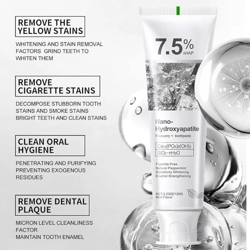 7.5% Nano-Hydroxyapatite Toothpaste | Deep Cleaning & Advanced Enamel Protection | Fluoride-Free Mint Toothpaste for Sensitive Teeth | Fresh Breath & Daily Oral Care thumbnail 5