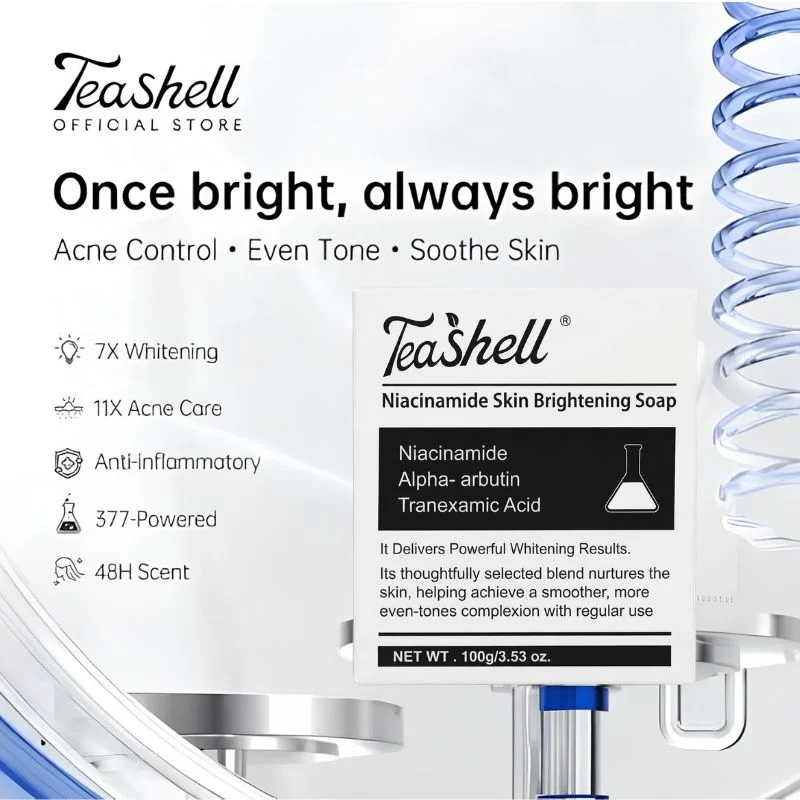 TeaShell Niacinamide Skin Brightening Soap | Face & Body Brightening Bar with Niacinamide, Alpha Arbutin & Tranexamic Acid | Deep Cleansing Formula | For Men & Women | 100g thumbnail 3