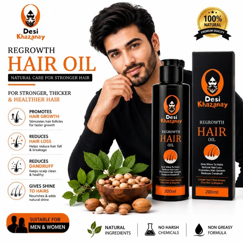 Desi Khazanay Regrowth Hair Oil | Herbal Hair Growth Oil with 25+ Herbs, Cold-Pressed Oils & Essential Oils | Scalp Nourishment & Hair Care | For Men & Women