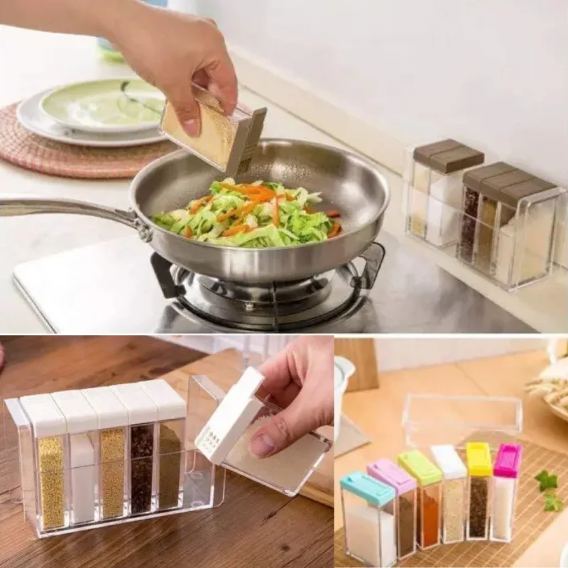 Spice Jars Dispenser Masala Rack | Crystal Seasoning Storage Set with Easy Flow Design | Airtight Kitchen Storage Containers | Set of 6 thumbnail 6