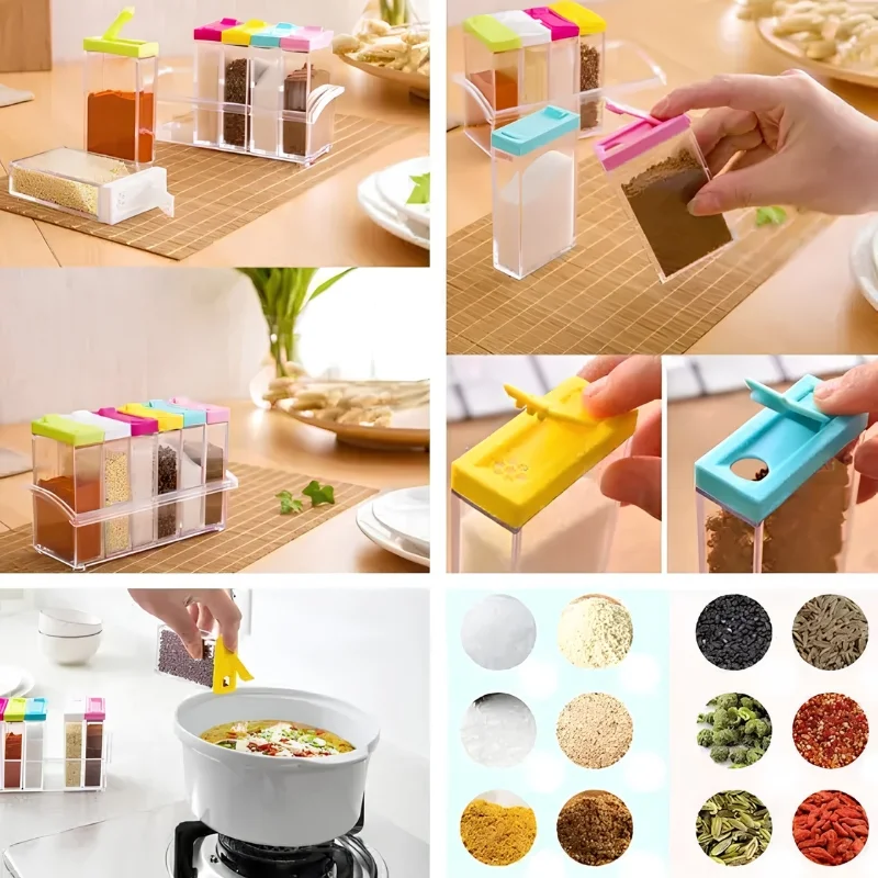 Spice Jars Dispenser Masala Rack | Crystal Seasoning Storage Set with Easy Flow Design | Airtight Kitchen Storage Containers | Set of 6 thumbnail 4