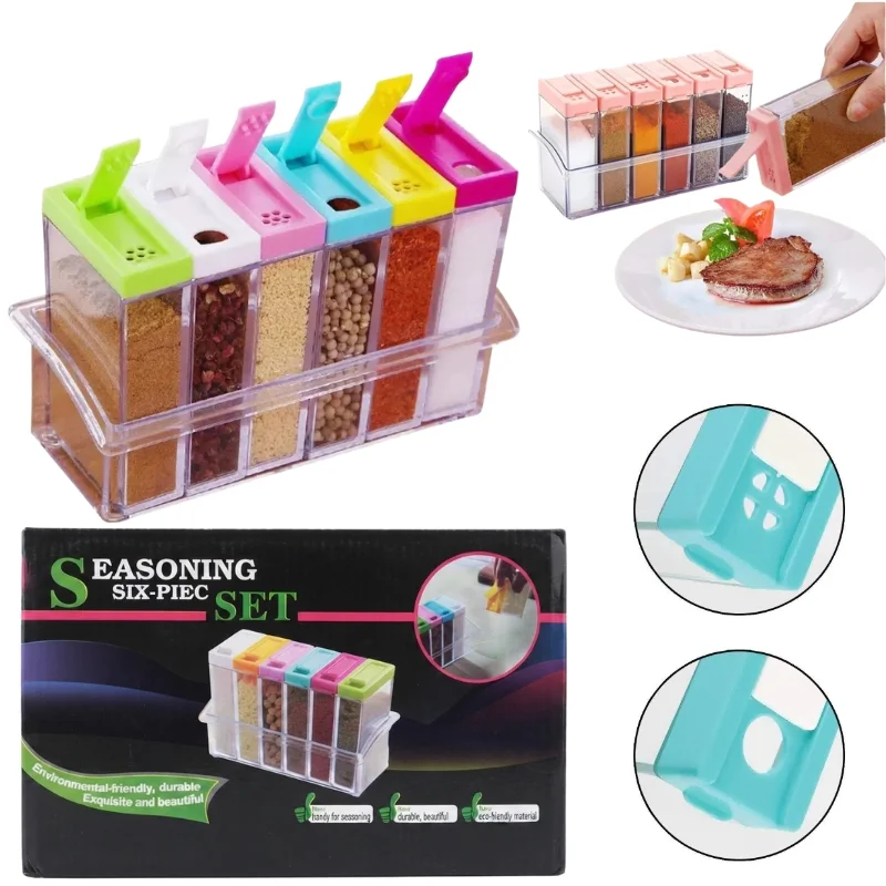 Spice Jars Dispenser Masala Rack | Crystal Seasoning Storage Set with Easy Flow Design | Airtight Kitchen Storage Containers | Set of 6 thumbnail 2