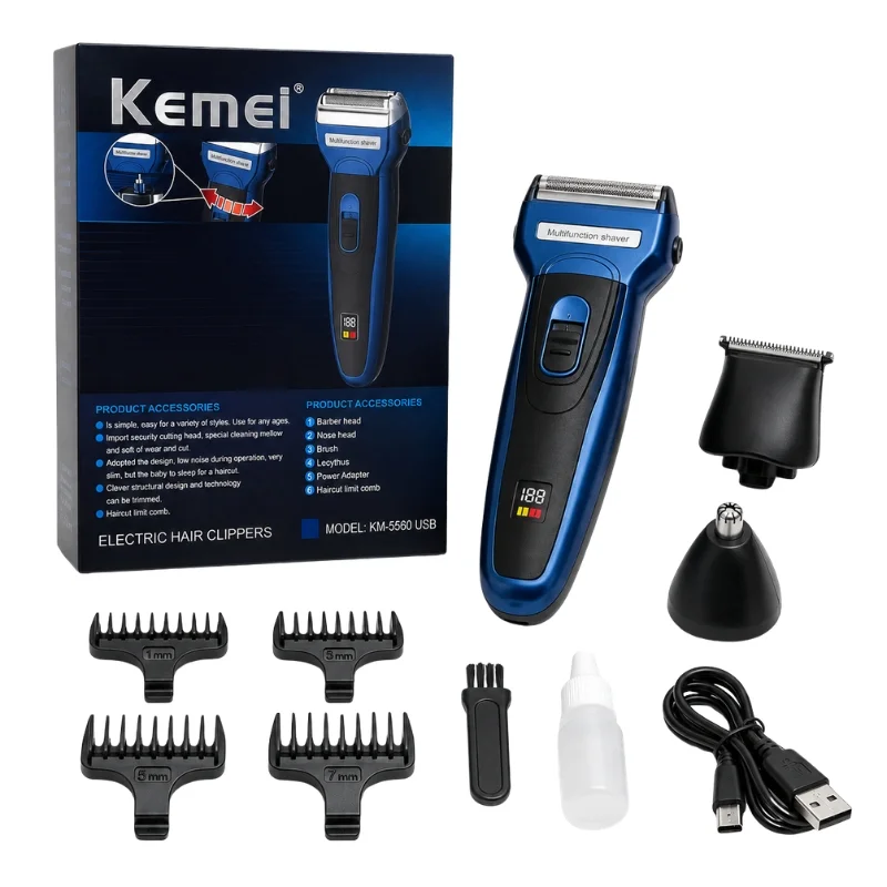 Kemei  USB Electric Hair Clipper | Model KM-5560 |  Rechargeable Hair Trimmer with Nose Trimmer Attachment | Professional Grooming Kit thumbnail 4