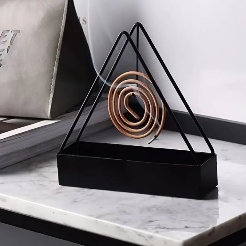 Triangle-Shaped Iron Mosquito Coil Holder | Creative Hanging & Standing Incense Burner | Durable Metal Design | Black | Pack of 1 thumbnail 2