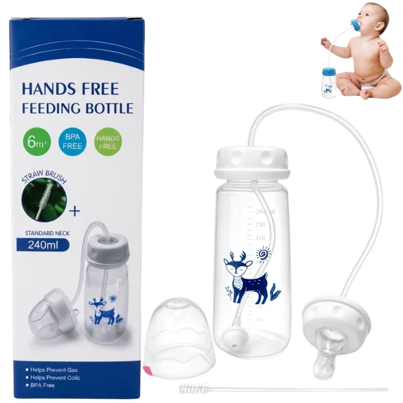 Hands-Free Baby Feeding Bottle  | BPA-Free Anti-Colic Baby Milk Bottle with Silicone Straw | Leak-Proof Standard Neck Bottle |240ML thumbnail 6