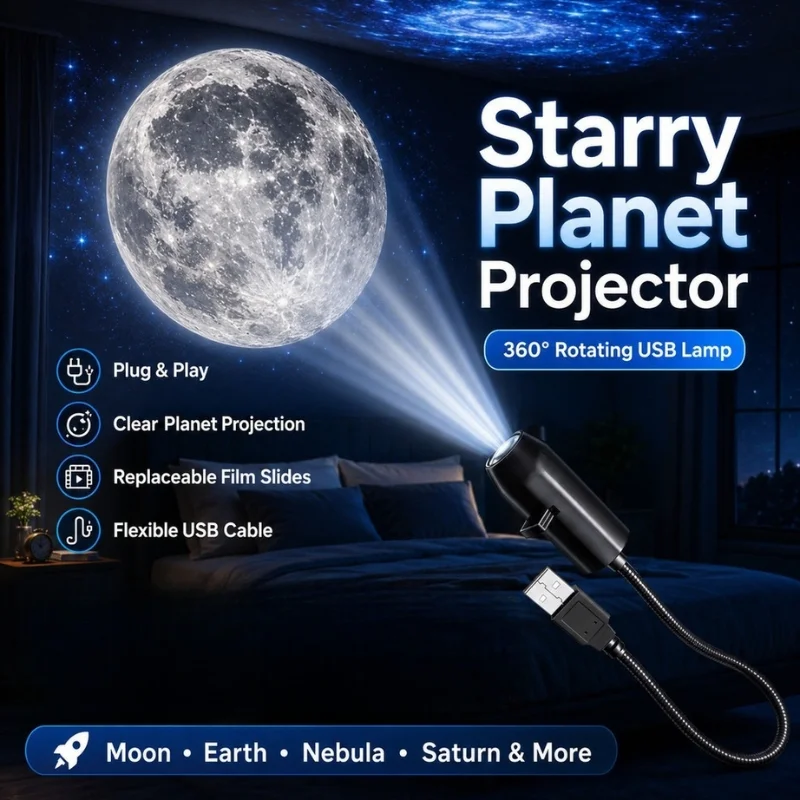 USB Moon & Earth Projection Atmosphere Light | 3 Interchangeable Lenses | Flexible Gooseneck  Projector Lamp thumbnail 2