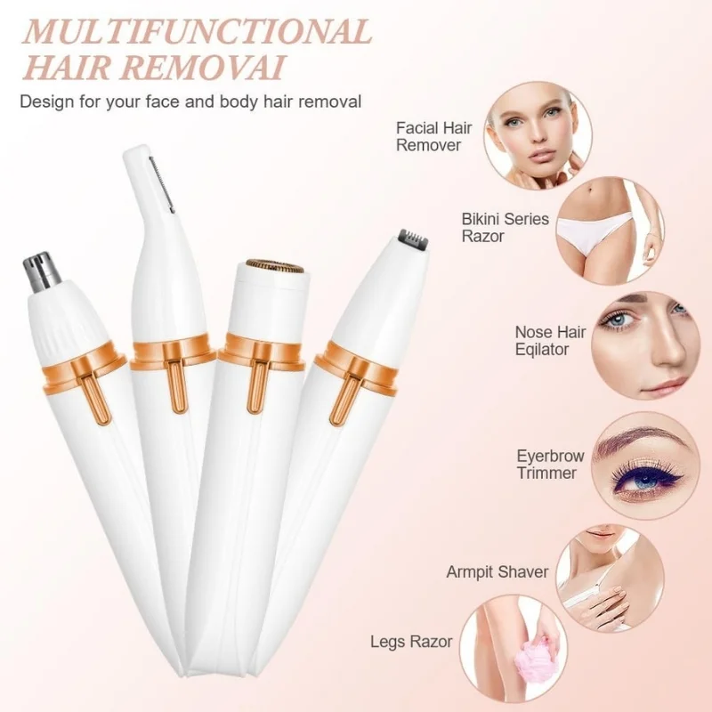 4-in-1 Electric Lady Shaver for Women | Rechargeable Cordless Hair Remover | Bikini Trimmer, Nose & Eyebrow Trimmer | For Face, Legs & Underarms thumbnail 2