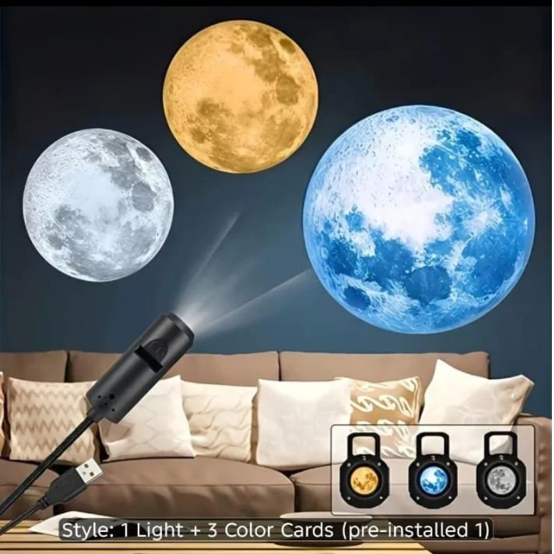 USB Moon & Earth Projection Atmosphere Light | 3 Interchangeable Lenses | Flexible Gooseneck  Projector Lamp thumbnail 6