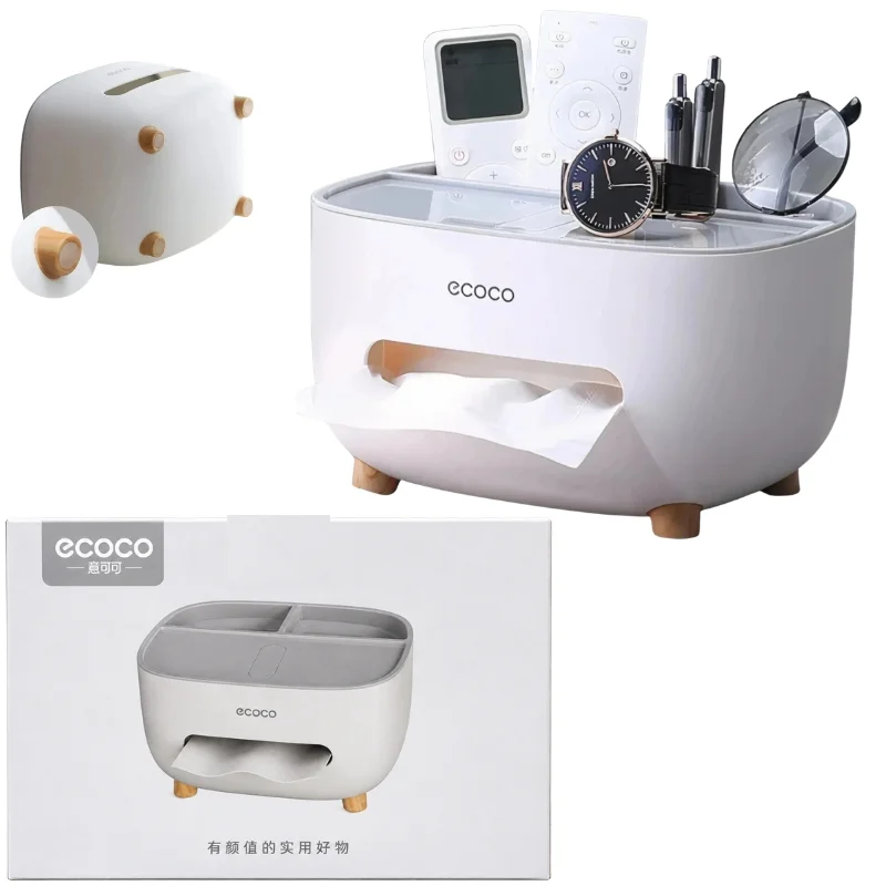 ECOCO Tissue Box with Multifunctional Storage Drawer | Creative Desk Organizer & Tissue Holder | Remote Control & Stationery Organizer | Kitchen, Living Room & Office