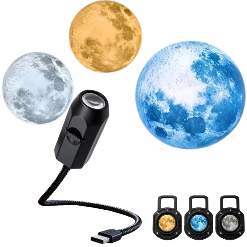 USB Moon & Earth Projection Atmosphere Light | 3 Interchangeable Lenses | Flexible Gooseneck  Projector Lamp thumbnail 5